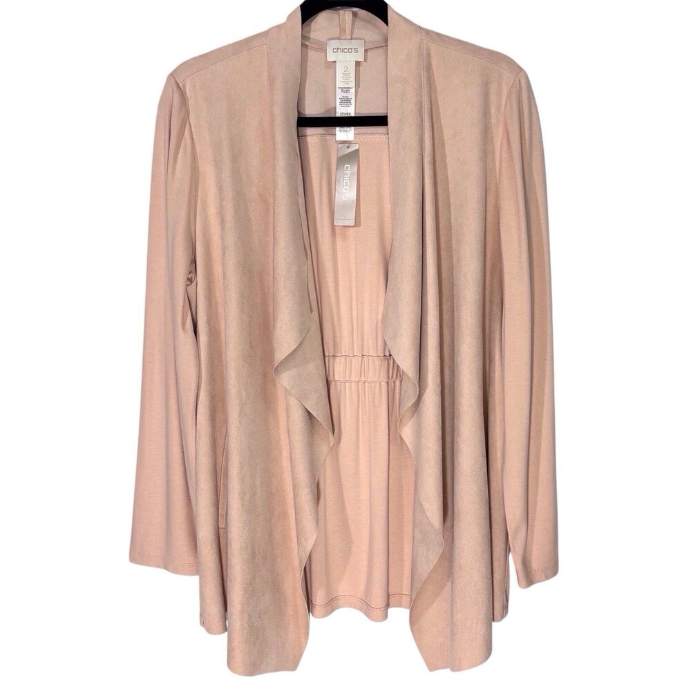 Chicos Drape Jacket Frosted Petal Pink Size 2 US Large Lagenlook Layering NWT